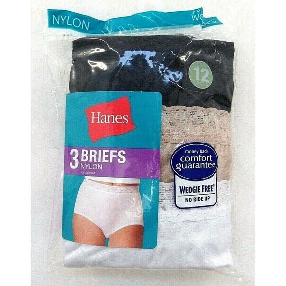 HANES Women's Nylon Briefs Lace Waistband 3-Pk NEW - Picture 1 of 2